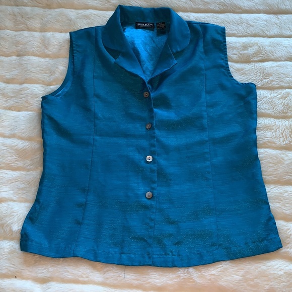 DKR & Co turquoise sleeveless button down vest shirt top S - Picture 10 of 10